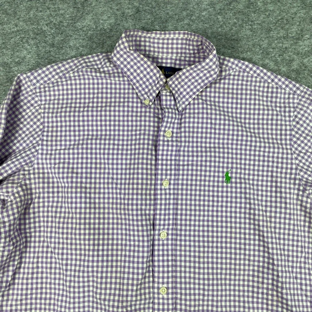 Ralph Lauren Button Down Shirt Mens L Purple Gingham Check Long Sleeve Preppy